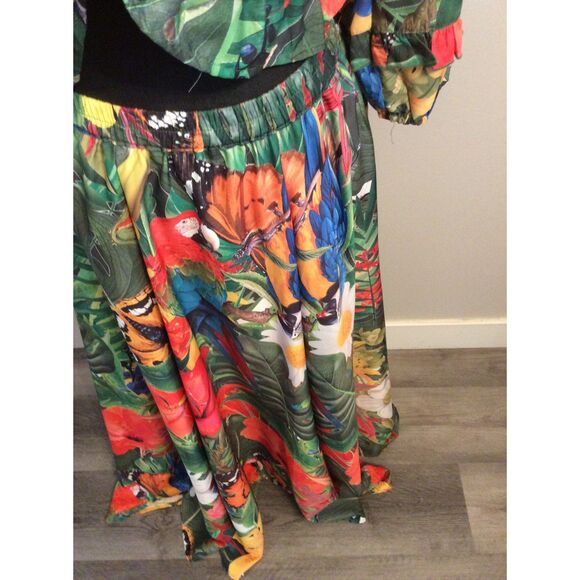 Rachel Zoe Two Piece Vaca Tropical Skirt Top XL Bright Aloha Cruise Off Shoulder - Picture 7 of 8